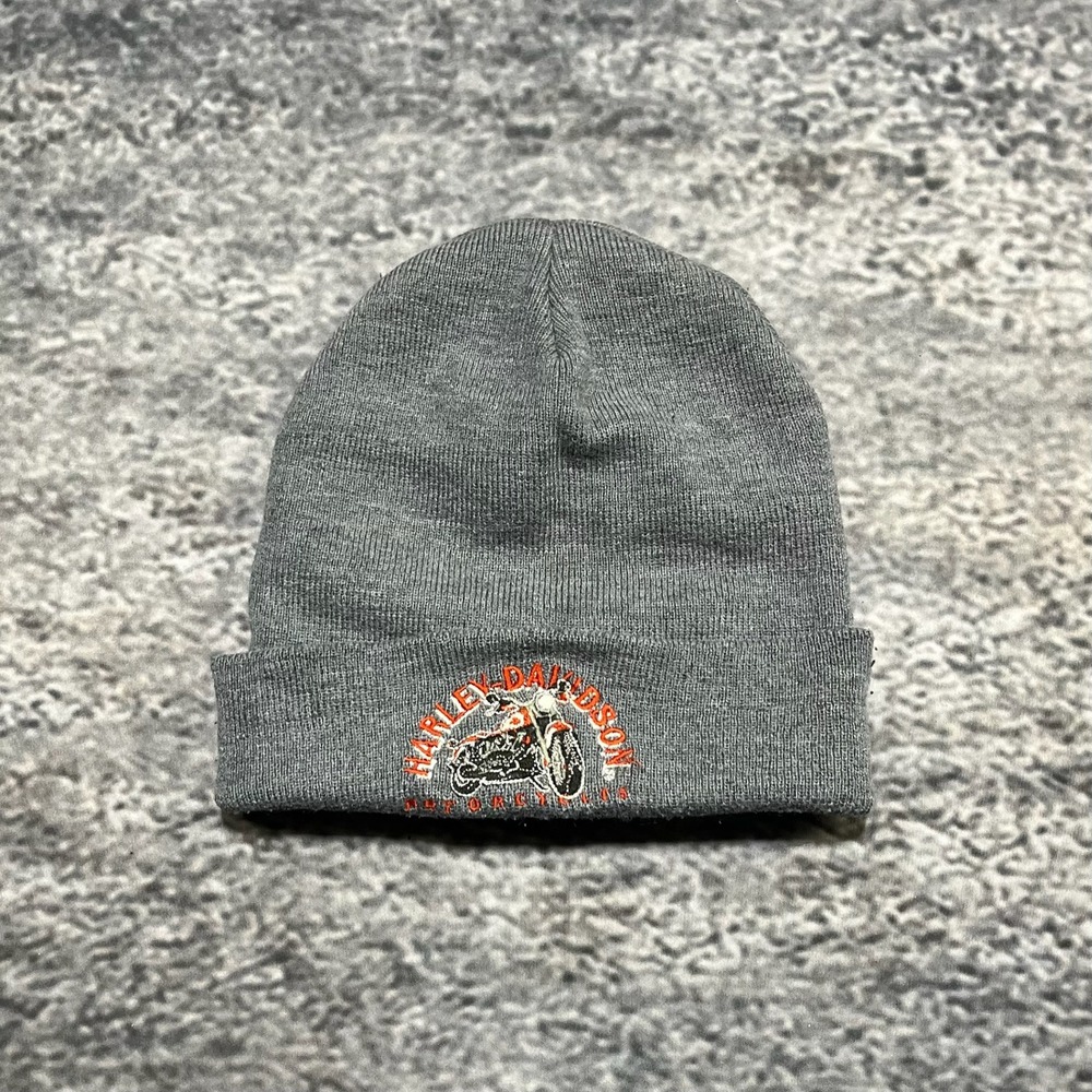 Vintage Harley Davidson Beanie Cap Gray Embroidered Logo Biker Motorcycle